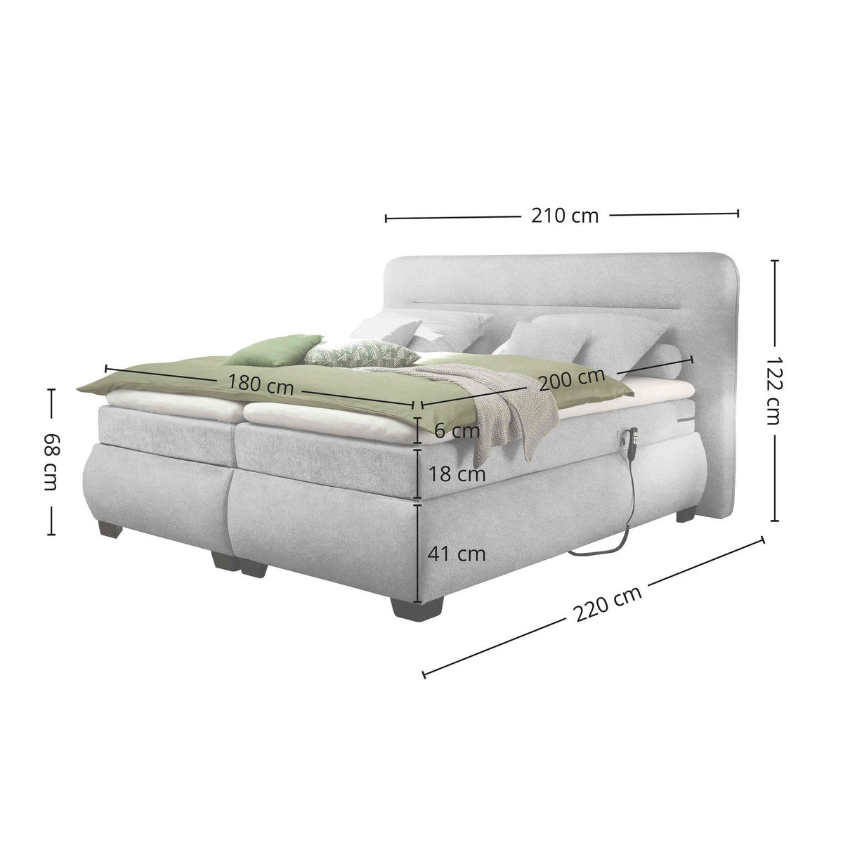 BOXSPRING-ÁGY 180/200 cm  iszap  - iszap/fekete, Konventionell, műanyag/textil (180/200cm) - MID.YOU
