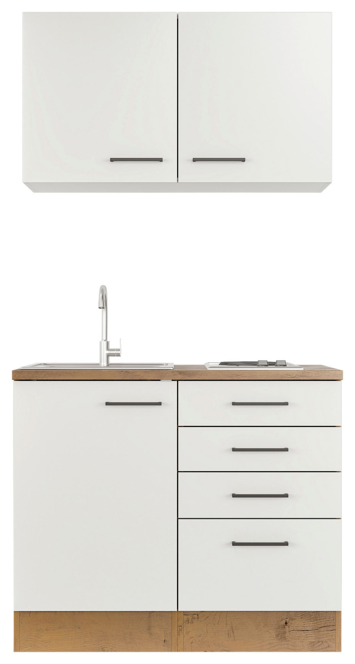 MINIKÜCHE 100 cm   in Eichefarben, Magnolie  - Eichefarben/Magnolie, MODERN, Holzwerkstoff/Metall (100cm) - FlexWell