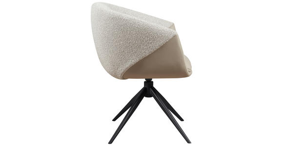 ARMLEHNSTUHL  automatische Rückholfunktion, Sitzfläche 360° drehbar Webstoff Echtleder  - Beige/Schwarz, Design, Leder/Textil (63,5/82.5/63cm) - Novel