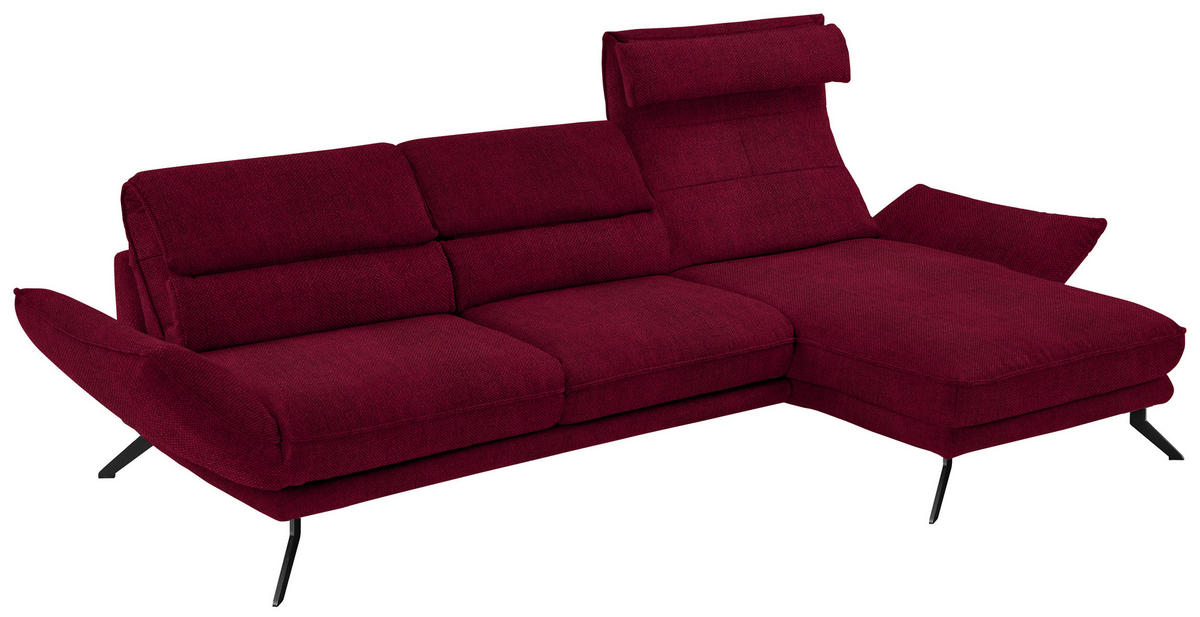 ECKSOFA in Velours Rot  - Rot/Schwarz, Design, Textil/Metall (283/153cm) - Valdera