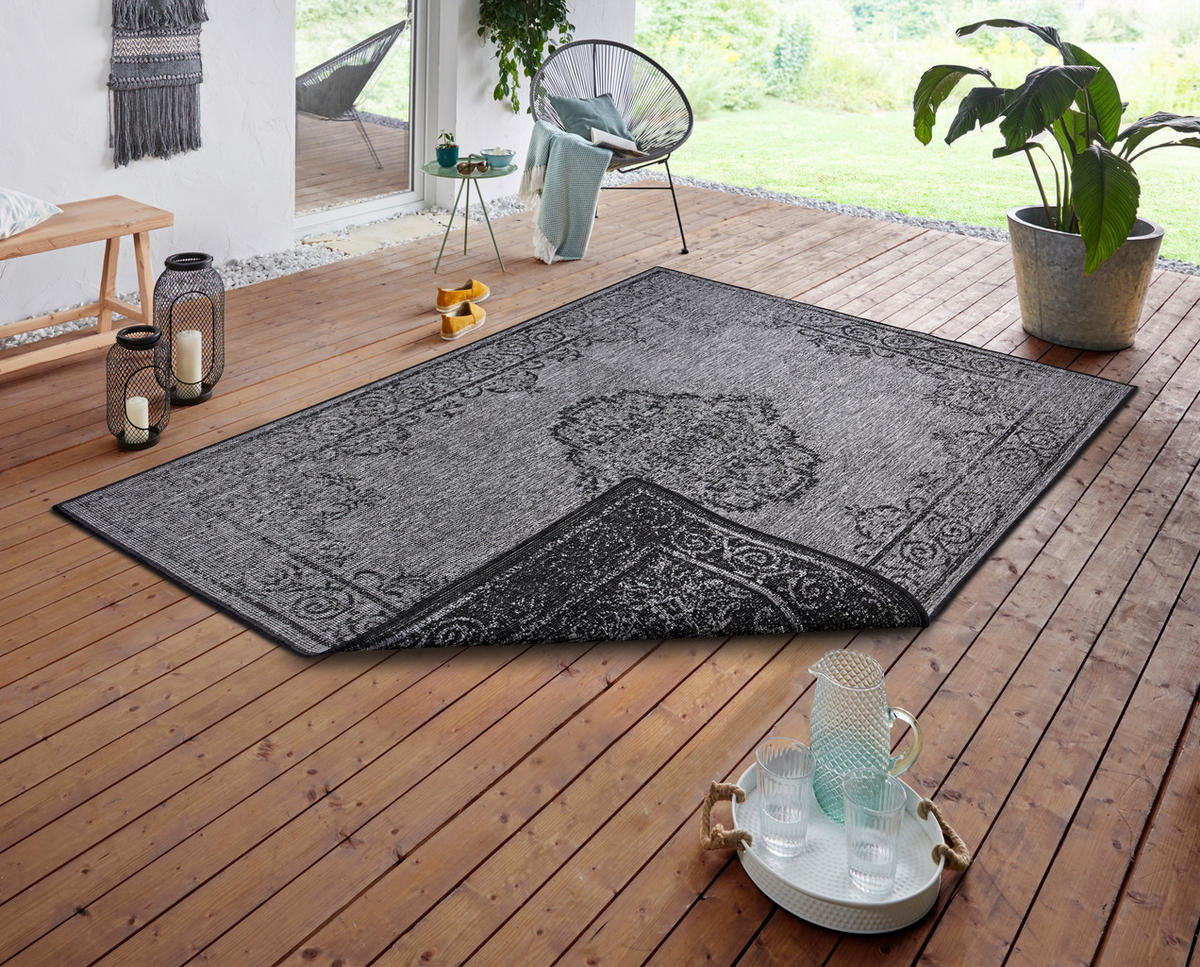 OUTDOORTEPPICH 80/150 cm Twin Supreme Grau, Schwarz  - Schwarz/Grau, Design, Kunststoff (80/150cm)