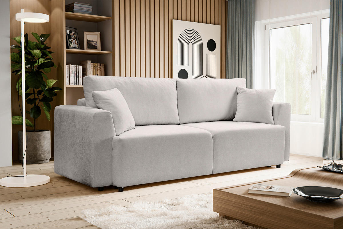 SCHLAFSOFA POINT  mit Liegefunktion, Schlafen auf Sitzhöhe Webstoff Hellgrau  - Hellgrau/Schwarz, Basics, Kunststoff/Textil (250/95/99cm) - MID.YOU