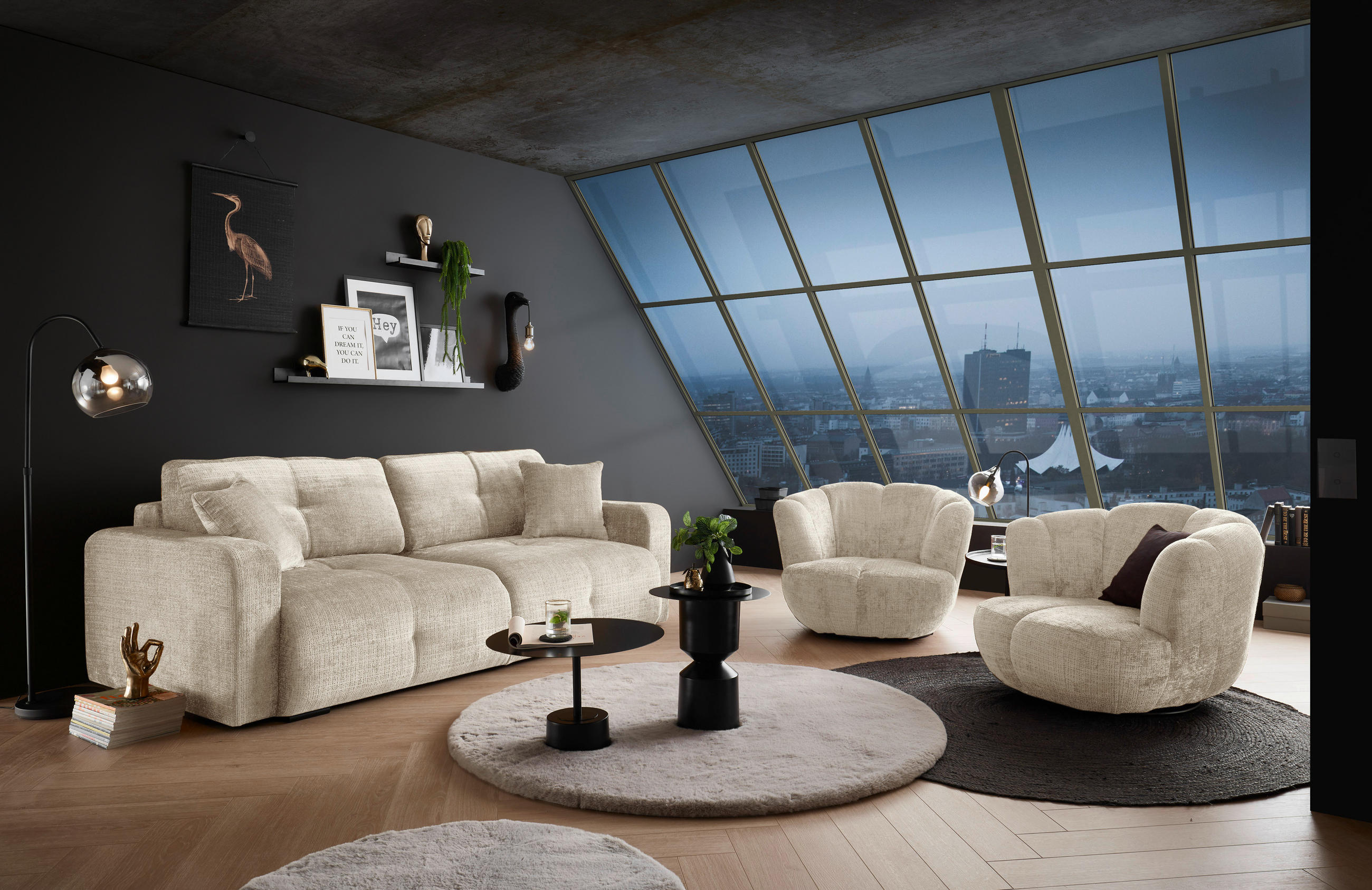 Thumbnail - Mid.you Sessel, Beige, Textil, 101x69x107 cm, Made in EU, Sitzfläche 360° drehbar, Wohnzimmer, Sessel, Sonstige Sessel