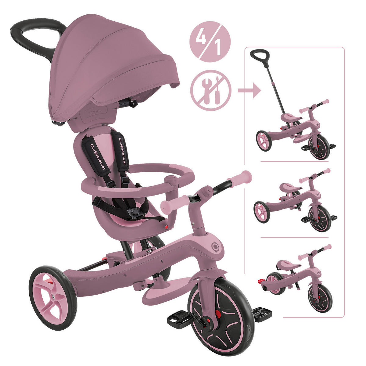 DREIRAD EXPLORER TRIKE 4in1 ECO  - Beere, Basics, Kunststoff (95/47/97,5kg) - GLOBBER