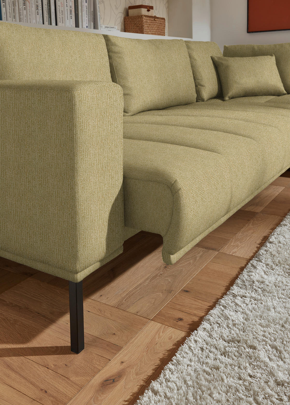 ECKSOFA  in Flachgewebe Grün, Goldfarben  308/270 cm  - Goldfarben/Schwarz, Design, Textil/Metall (308/270cm) - Pure Home Lifestyle