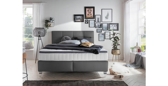 BOXSPRINGBETT 180/200 cm  in Anthrazit  - Chromfarben/Anthrazit, KONVENTIONELL, Leder/Textil (180/200cm) - Novel