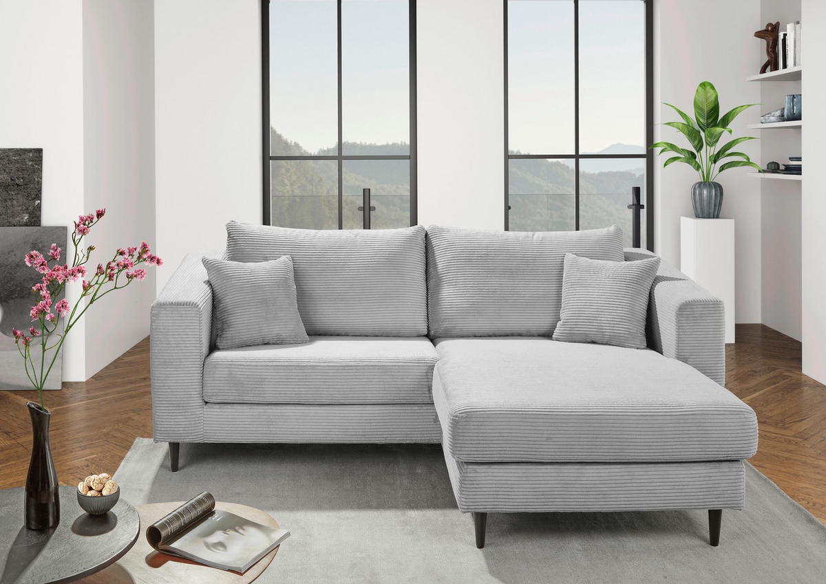 ECKSOFA in Cord Hellgrau  - Hellgrau/Schwarz, Konventionell, Holz/Textil (212/155cm) - Carryhome