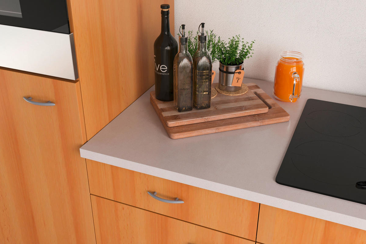 MINIKÜCHE 150 cm   in Buchefarben  - Edelstahlfarben/Beige, MODERN, Holzwerkstoff/Kunststoff (150cm) - FlexWell