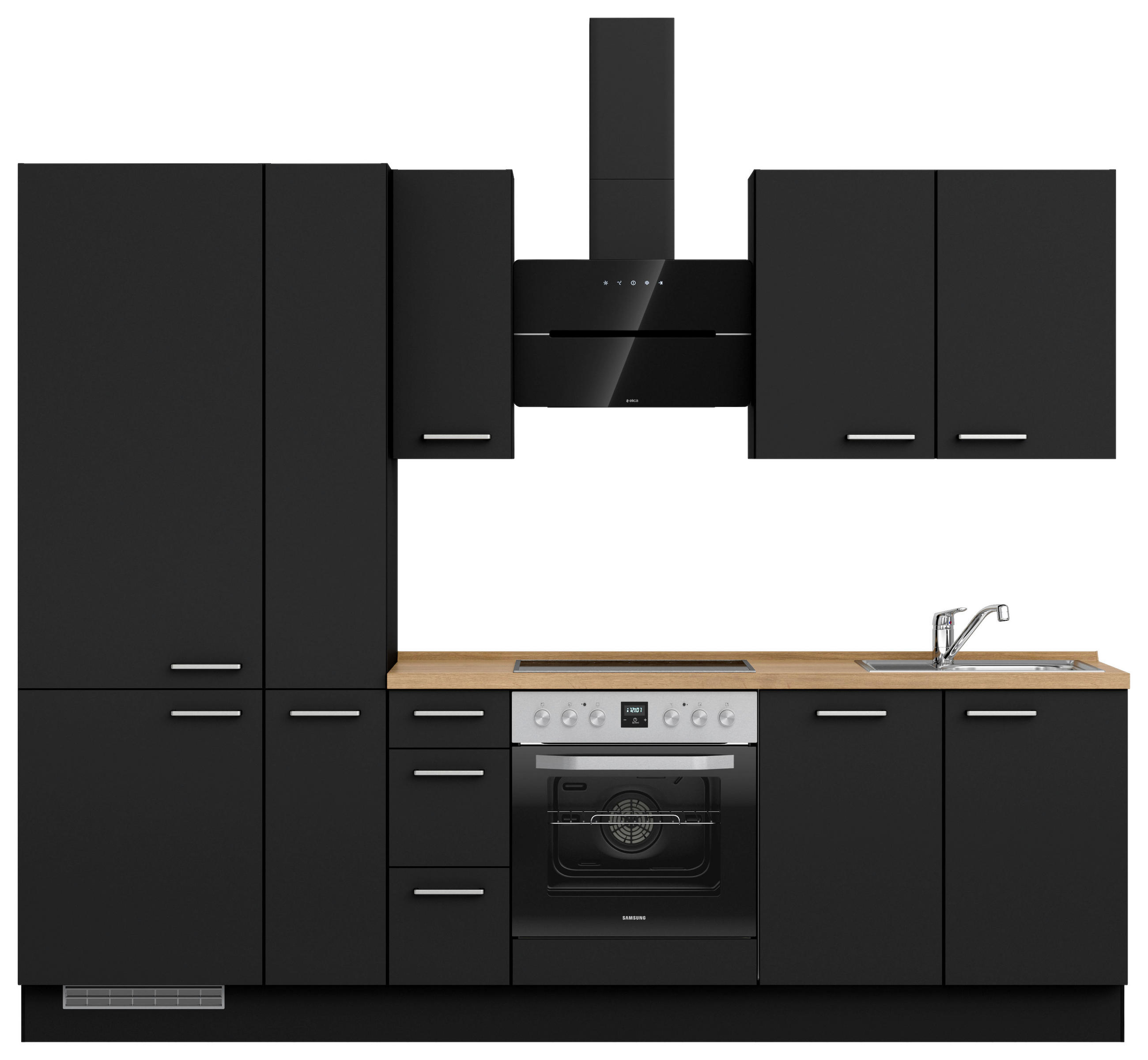 KÜCHENLEERBLOCK 270 cm   in Schwarz, Eichefarben  - Edelstahlfarben/Eichefarben, MODERN, Holzwerkstoff/Metall (270cm) - Nobilia