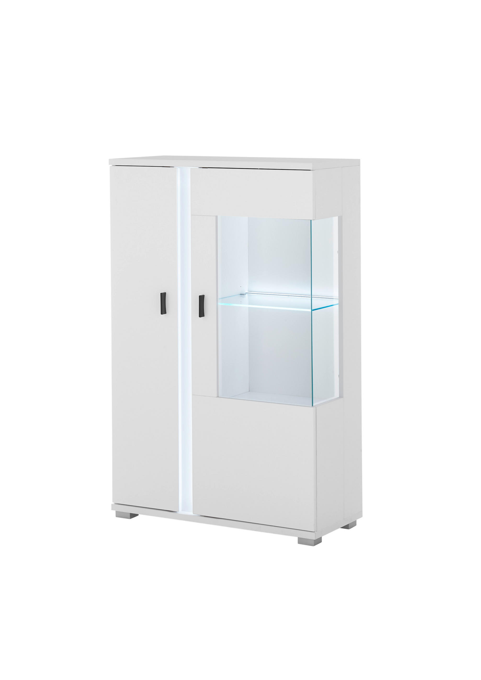 VITRINE in Weiß  - Silberfarben/Schwarz, Design, Glas/Holzwerkstoff (80/125/35cm) - MID.YOU