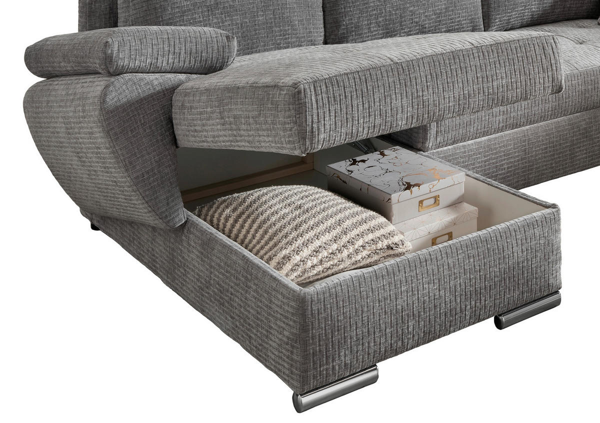 WOHNLANDSCHAFT in Mikrofaser Grau  - Chromfarben/Grau, KONVENTIONELL, Textil/Metall (157/305/219cm) - Livetastic