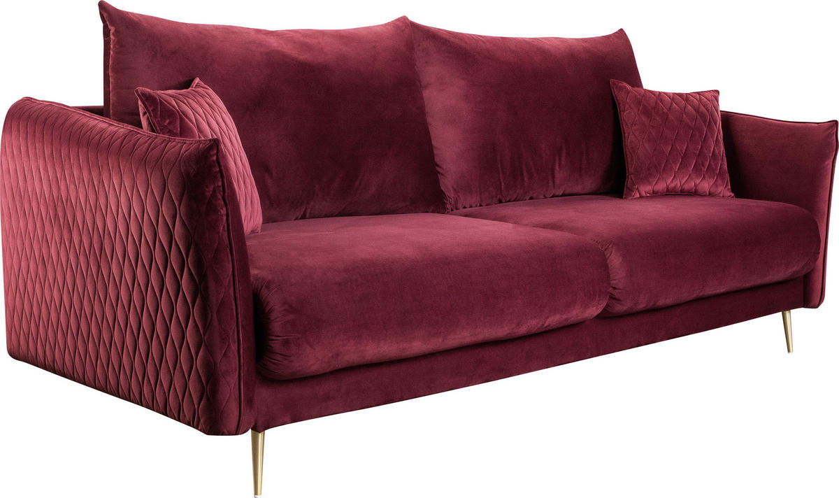 SCHLAFSOFA in Samt Weinrot  - Weinrot/Goldfarben, Design, Textil/Metall (235/96/104cm) - MID.YOU