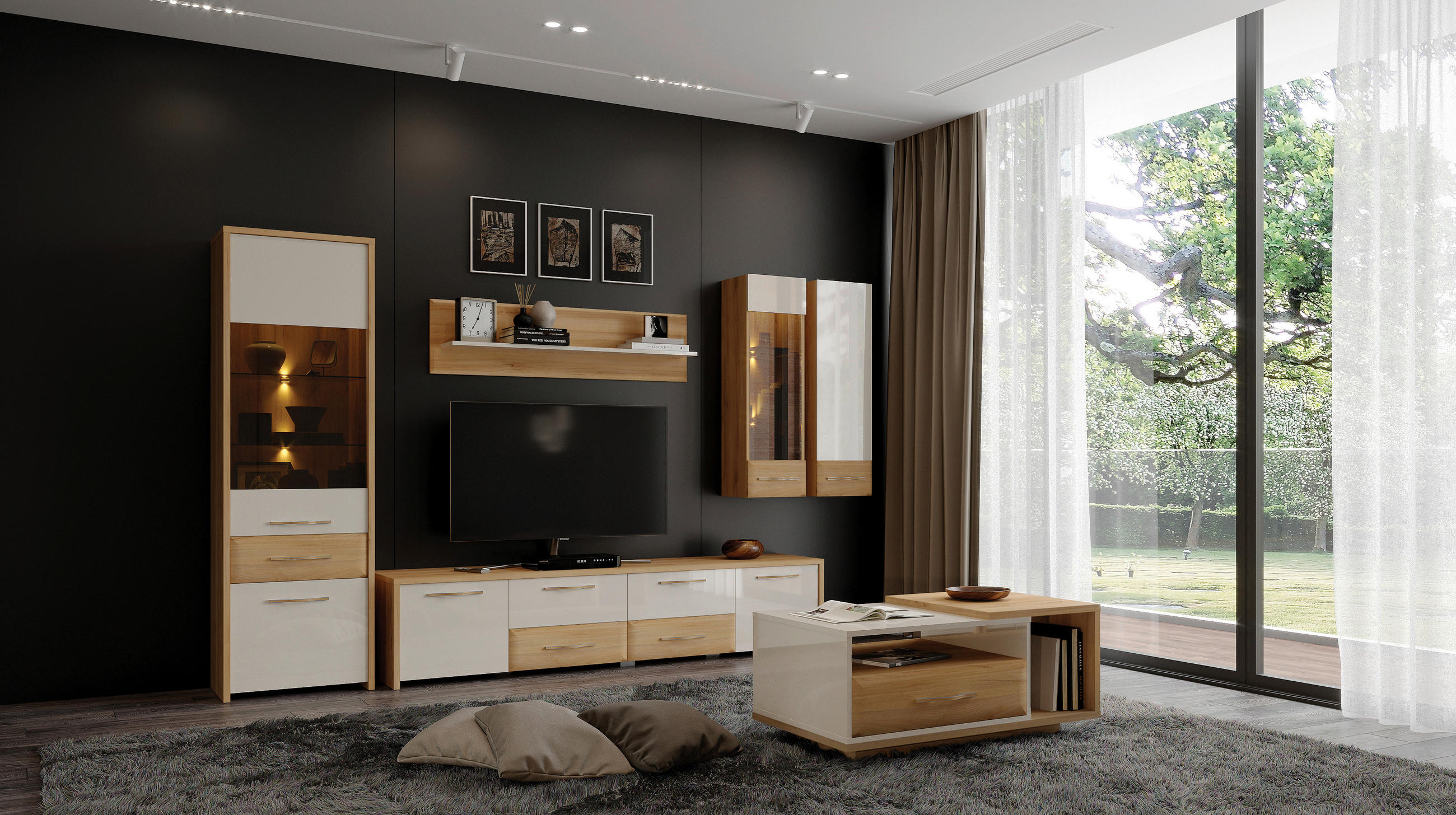 VISEČA VITRINA, bež - bež, Design, kovina/steklo (35/115/30cm) - Hom`in
