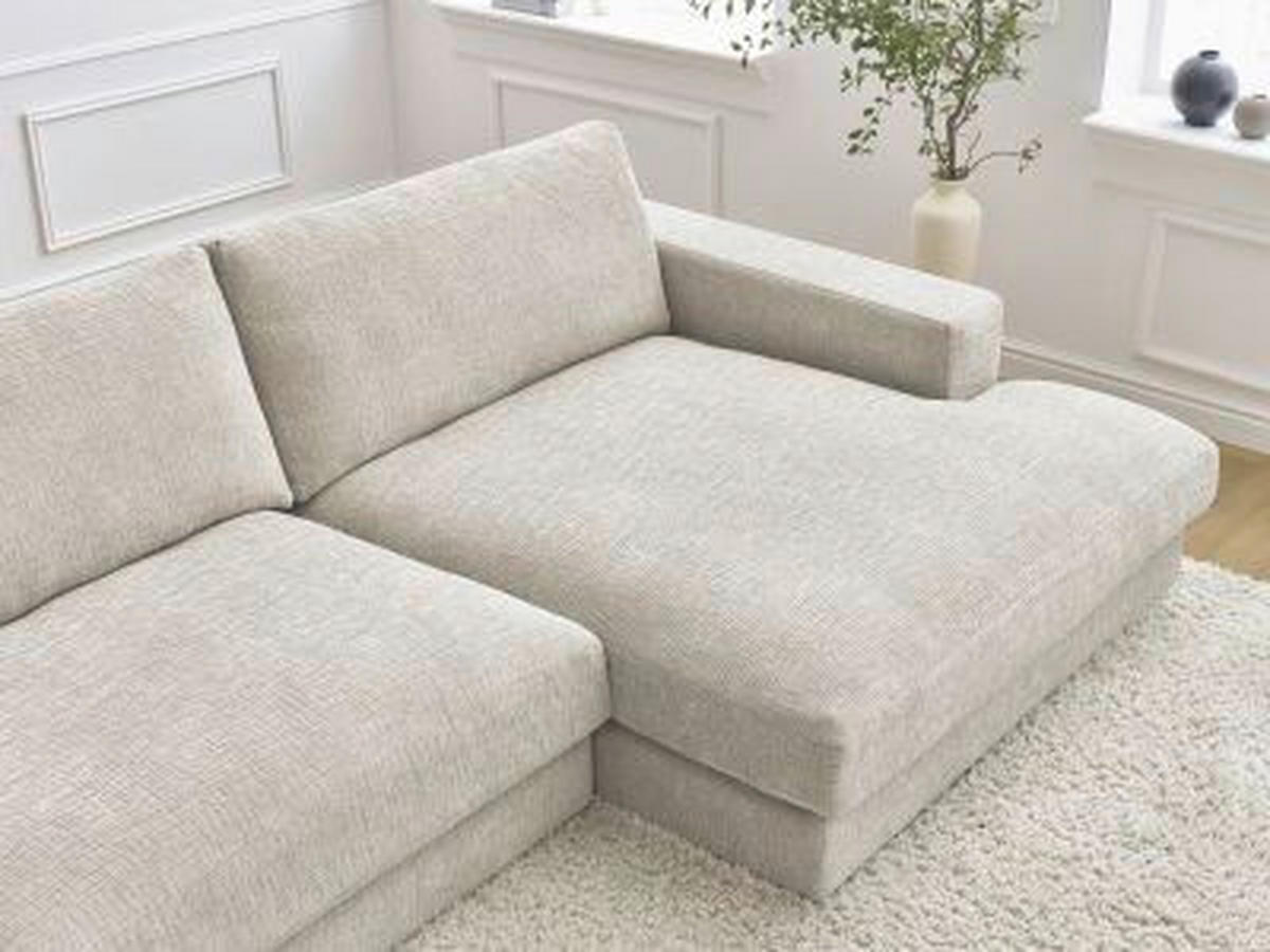 ECKSOFA Ottomane rechts  LEONARD Beige Struktur  - Beige/Schwarz, MODERN, Kunststoff/Textil (234/159cm)