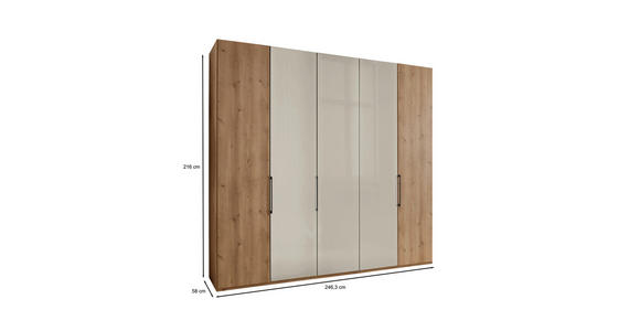 FALTTÜRENSCHRANK 250/216/58 cm 5-türig  - Schieferfarben/Eiche Bianco, KONVENTIONELL, Glas/Holzwerkstoff (250/216/58cm) - Dieter Knoll