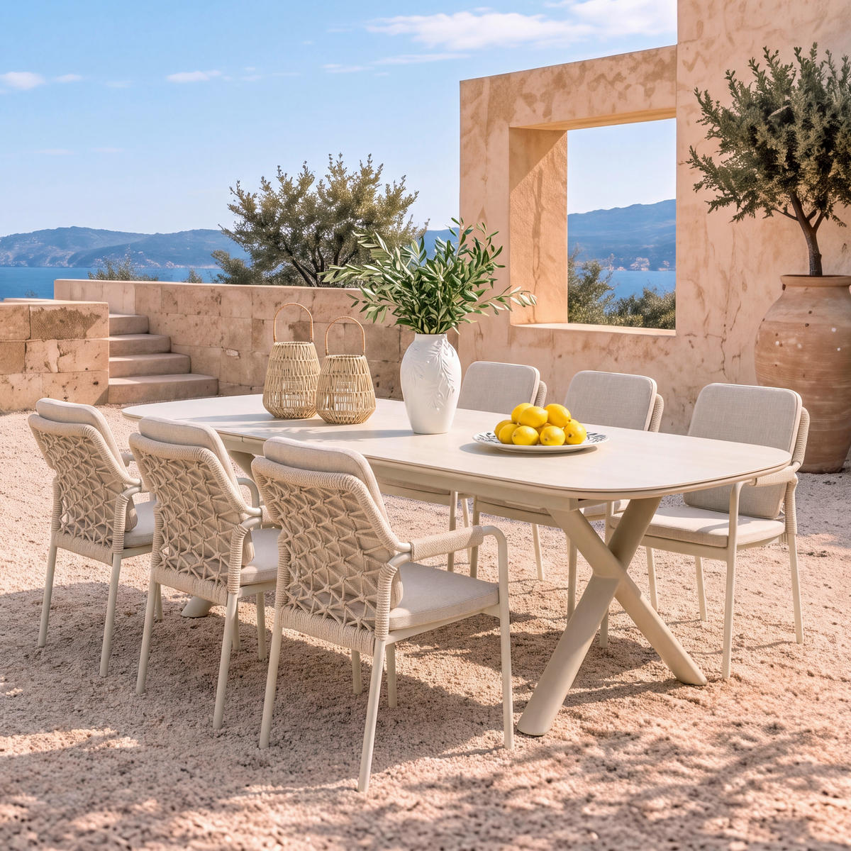 GARTENSET Metall, Textil, Stein  - Elfenbein/Beige, Design, Textil/Stein - Dieter Knoll