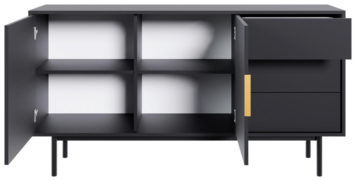 SIDEBOARD Viva  in 154/82/39 cm  - Goldfarben/Schwarz, Design, Holzwerkstoff/Metall (154/82/39cm) - Xora