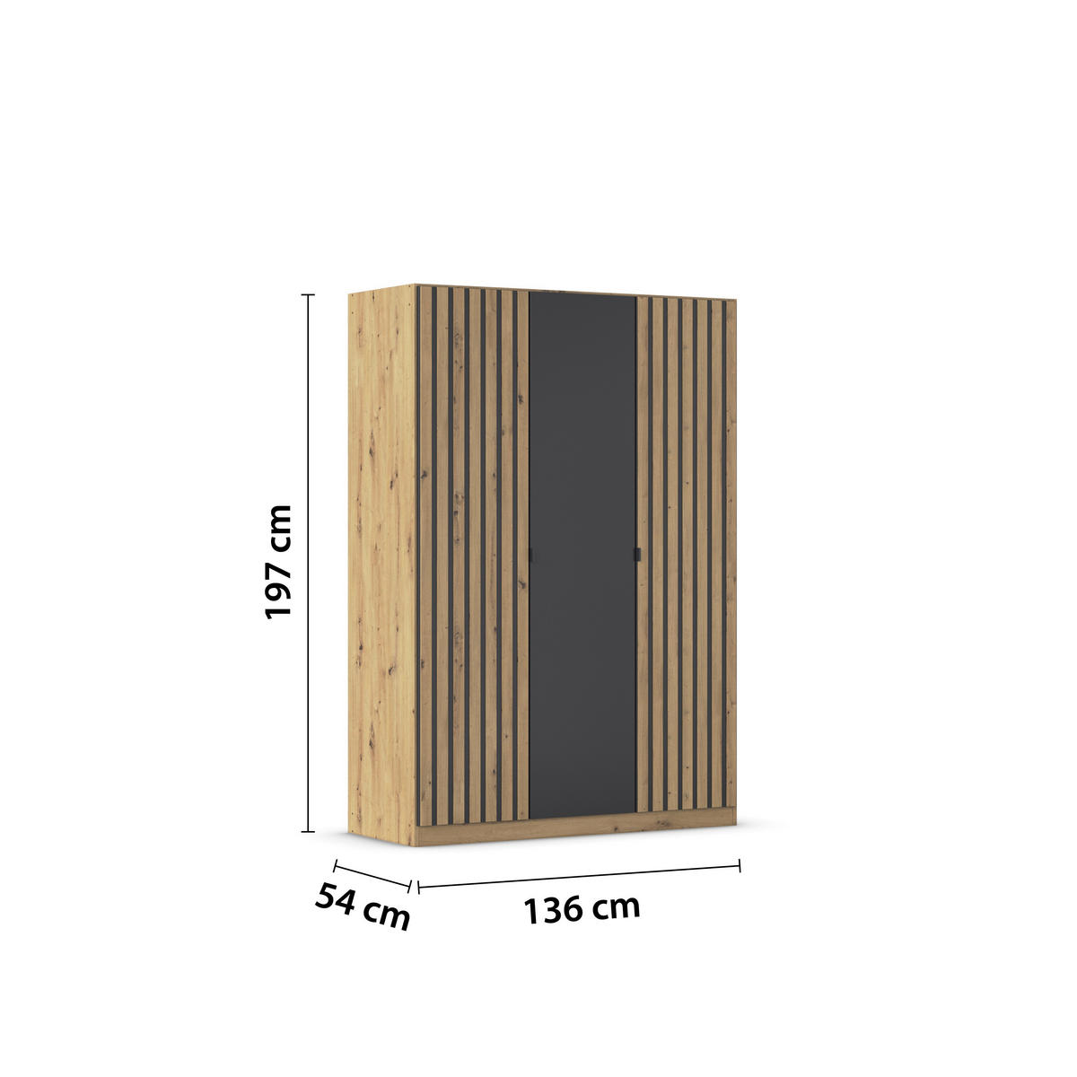 DREHTÜRENSCHRANK  in Grau, Eiche Artisan  - Eiche Artisan/Grau, MODERN, Holzwerkstoff/Metall (136/197/54cm) - Rauch Möbel