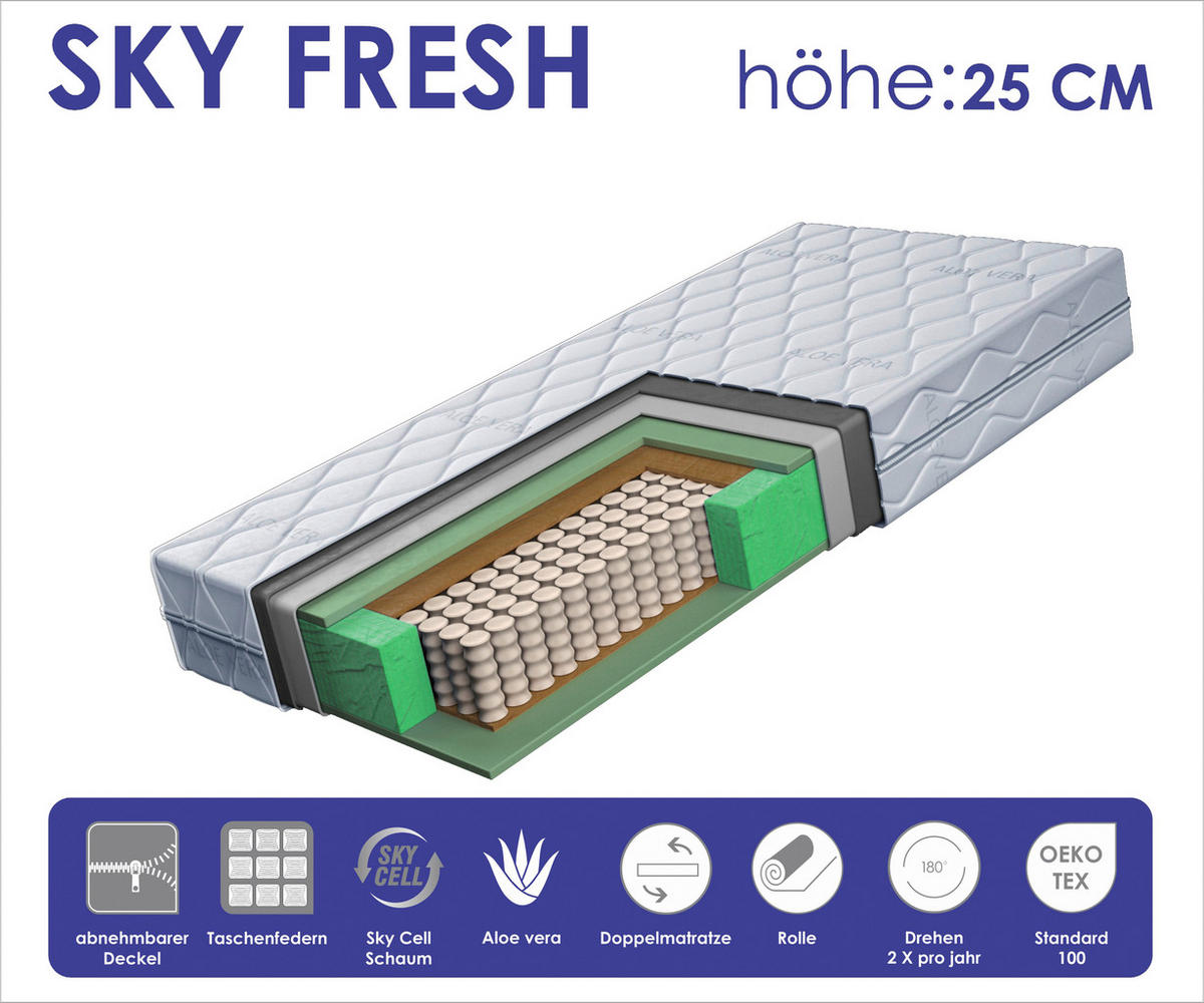 TASCHENFEDERKERNMATRATZE 120/200 cm Höhe ca. 25 cm  - Basics, Textil (120/200cm) - Boxxx