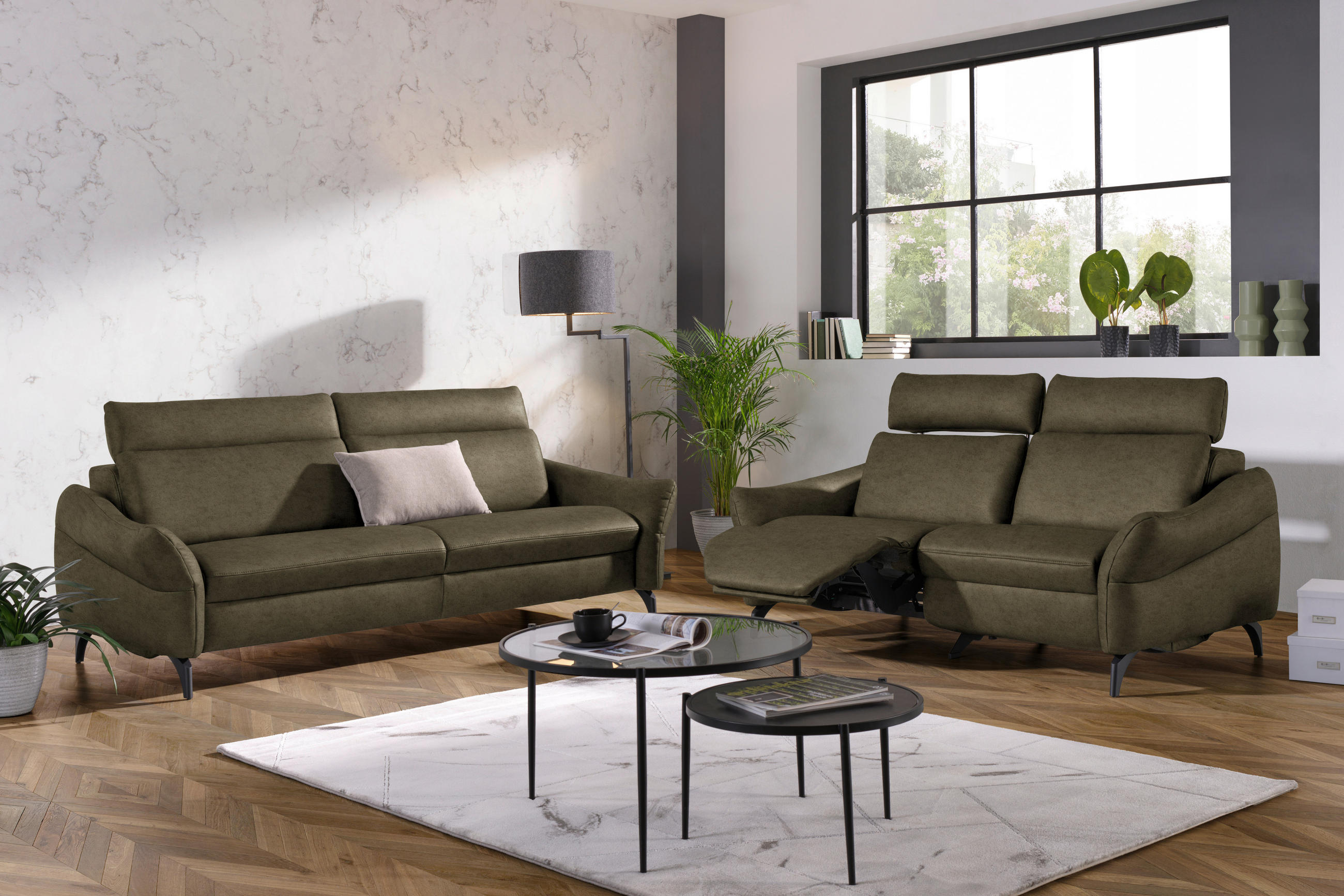 2-SITZER-SOFA in Leder Olivgrün  - Anthrazit/Olivgrün, Design, Leder/Metall (187/92/97cm) - Himolla Komfortklass