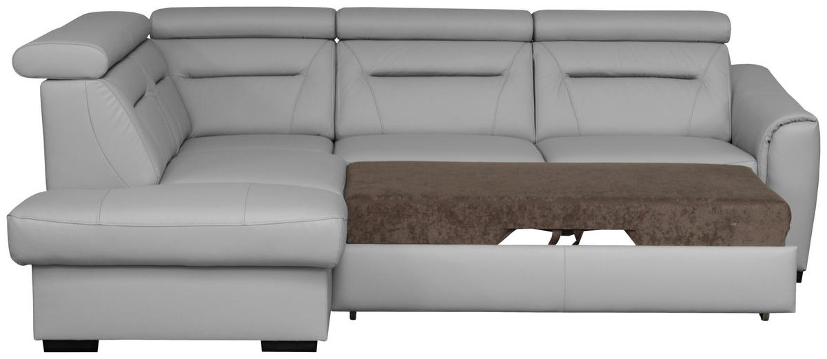 ECKSOFA  in Lederlook Echtleder Platinfarben  - Platinfarben/Wengefarben, Design, Leder/Holz (212/260cm) - Celina Home