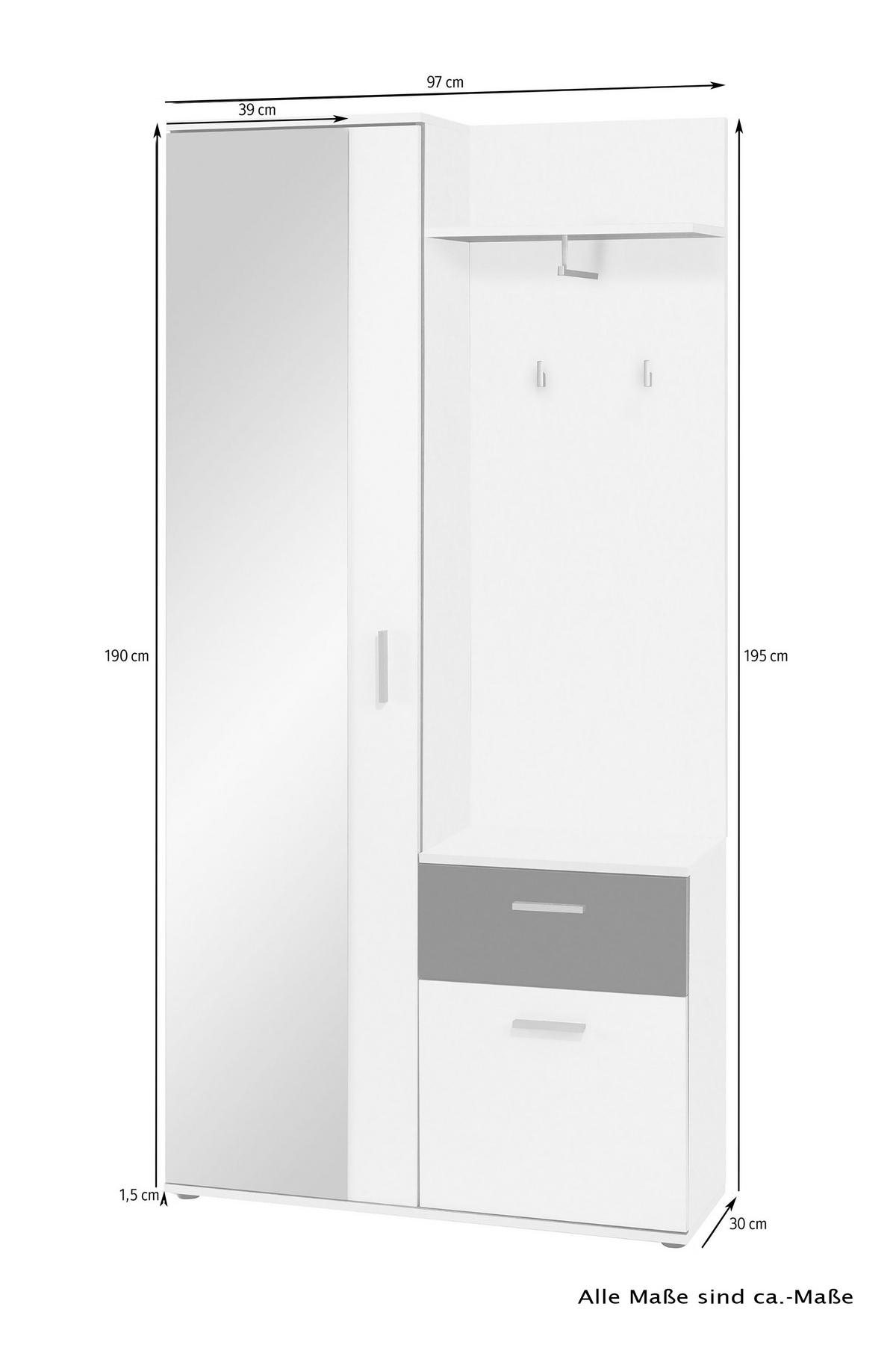 GARDEROBE  in 97/195/30 cm  - Schwarz/Weiß, MODERN, Holzwerkstoff (97/195/30cm) - MID.YOU