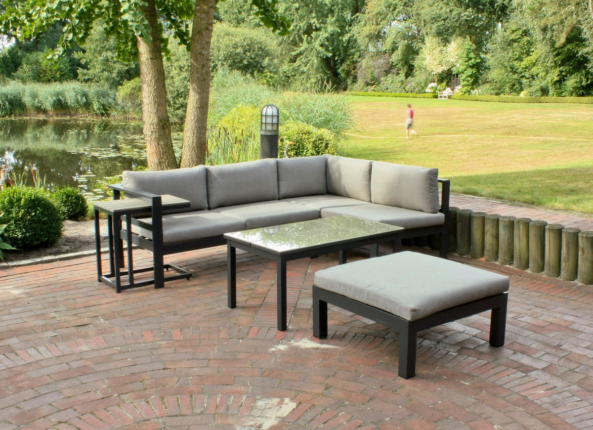 LOUNGEGARNITUR 5-teilig   177/65,5/247 cm Aluminium  - Anthrazit/Grau, Basics, Glas/Kunststoff (177/65,5/247cm) - Gardenson