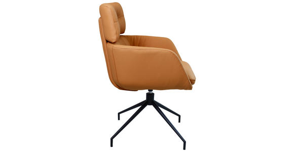 ARMLEHNSTUHL  Wippfunktion, Sitzfläche 360° drehbar, Lederauswahl  Echtleder  - Cognac/Schwarz, Design, Leder/Metall (62/92/66cm) - Dieter Knoll