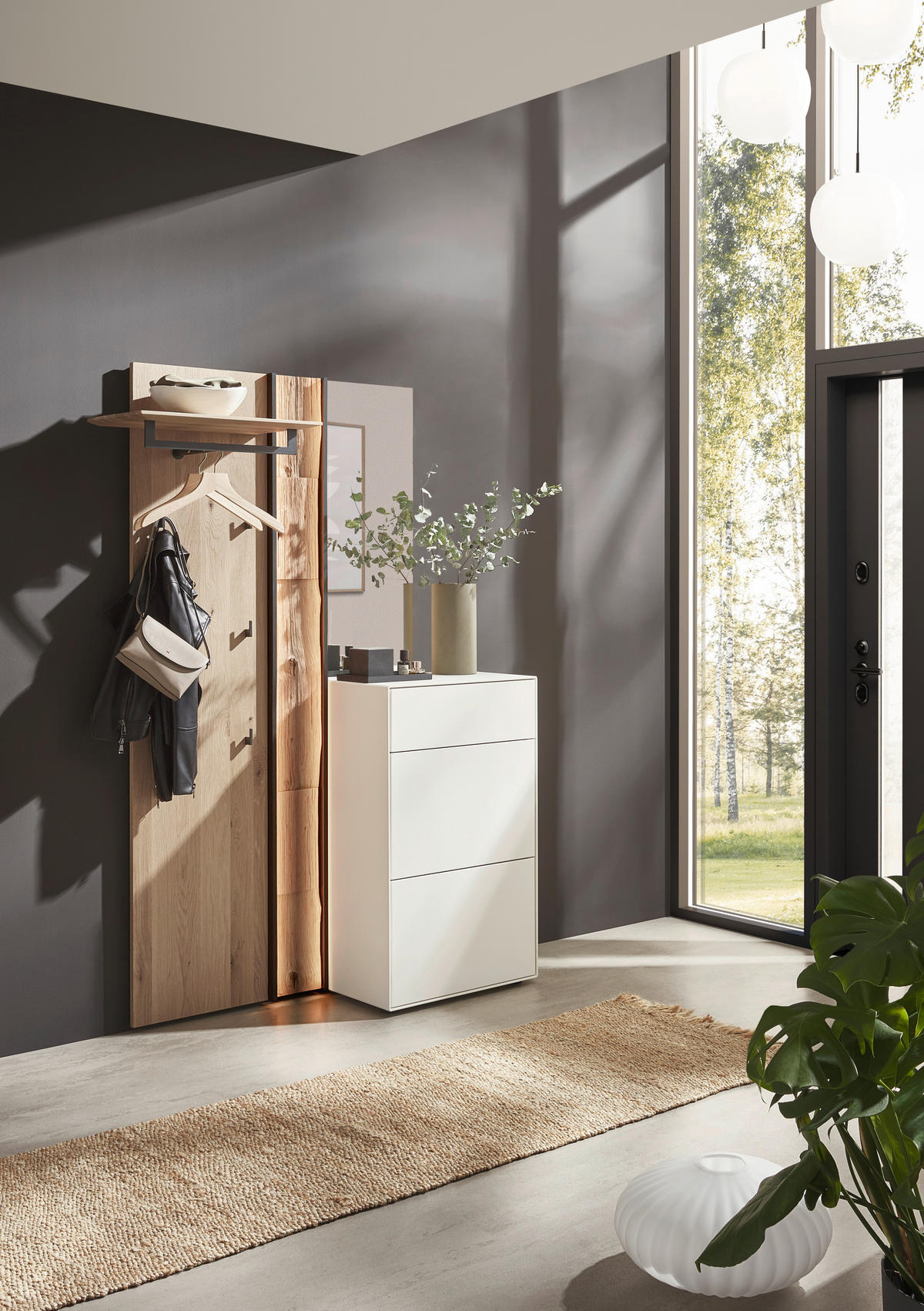 GARDEROBE 3-teilig  in 125/196/39 cm  - Eichefarben/Weiß, Design, Glas/Holz (125/196/39cm) - Johann Jakob