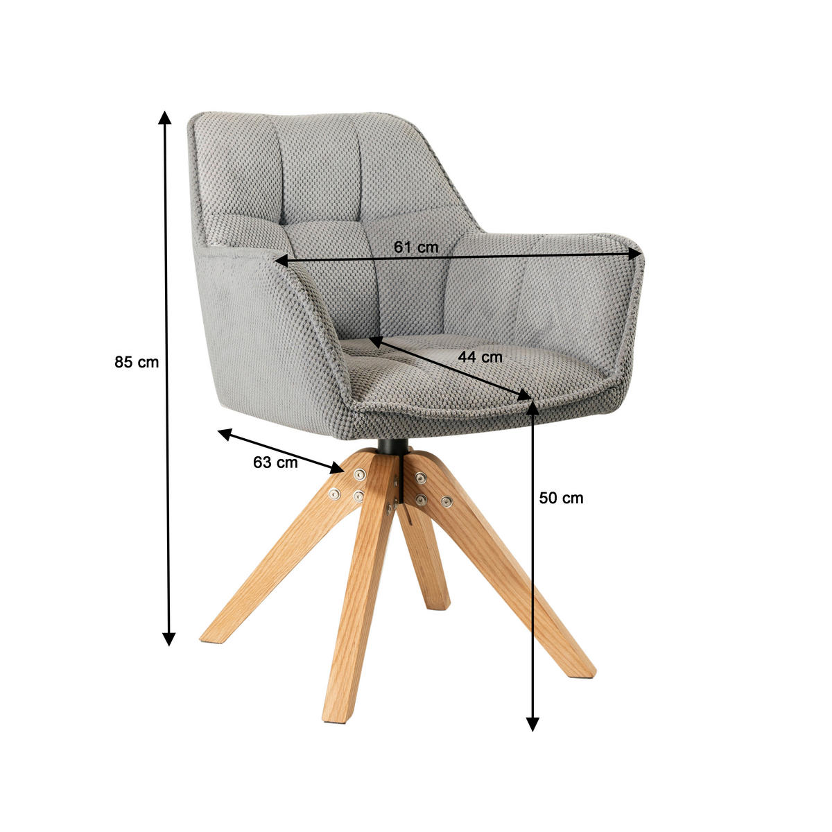 ARMLEHNSTUHL Webstoff  - Eichefarben/Grau, Basics, Holz/Textil (61/85/63cm) - MID.YOU