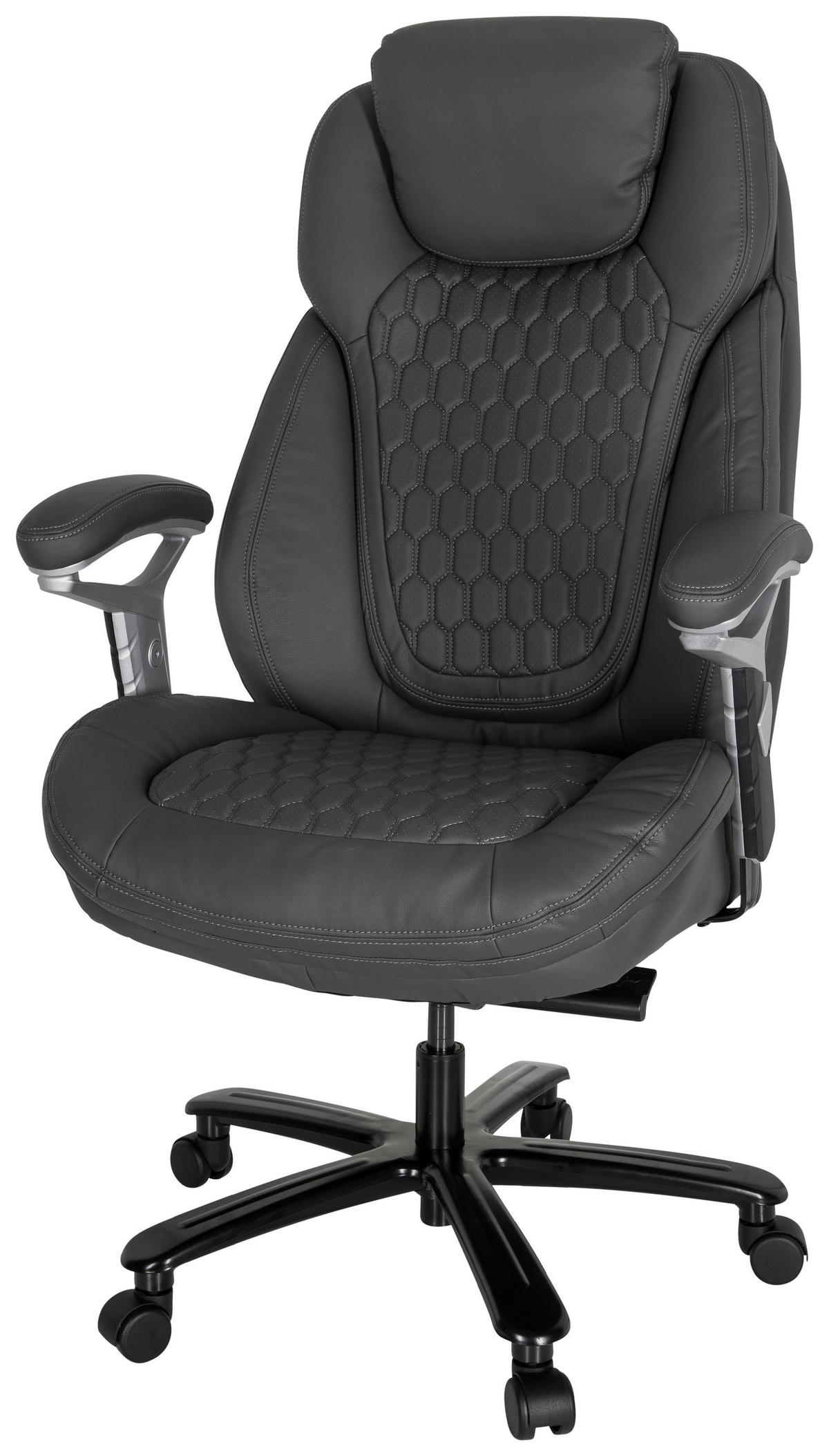 CHEFSESSEL Lederlook Grau, Silberfarben  - Silberfarben/Grau, MODERN, Kunststoff/Textil (73/138/85cm) - MID.YOU