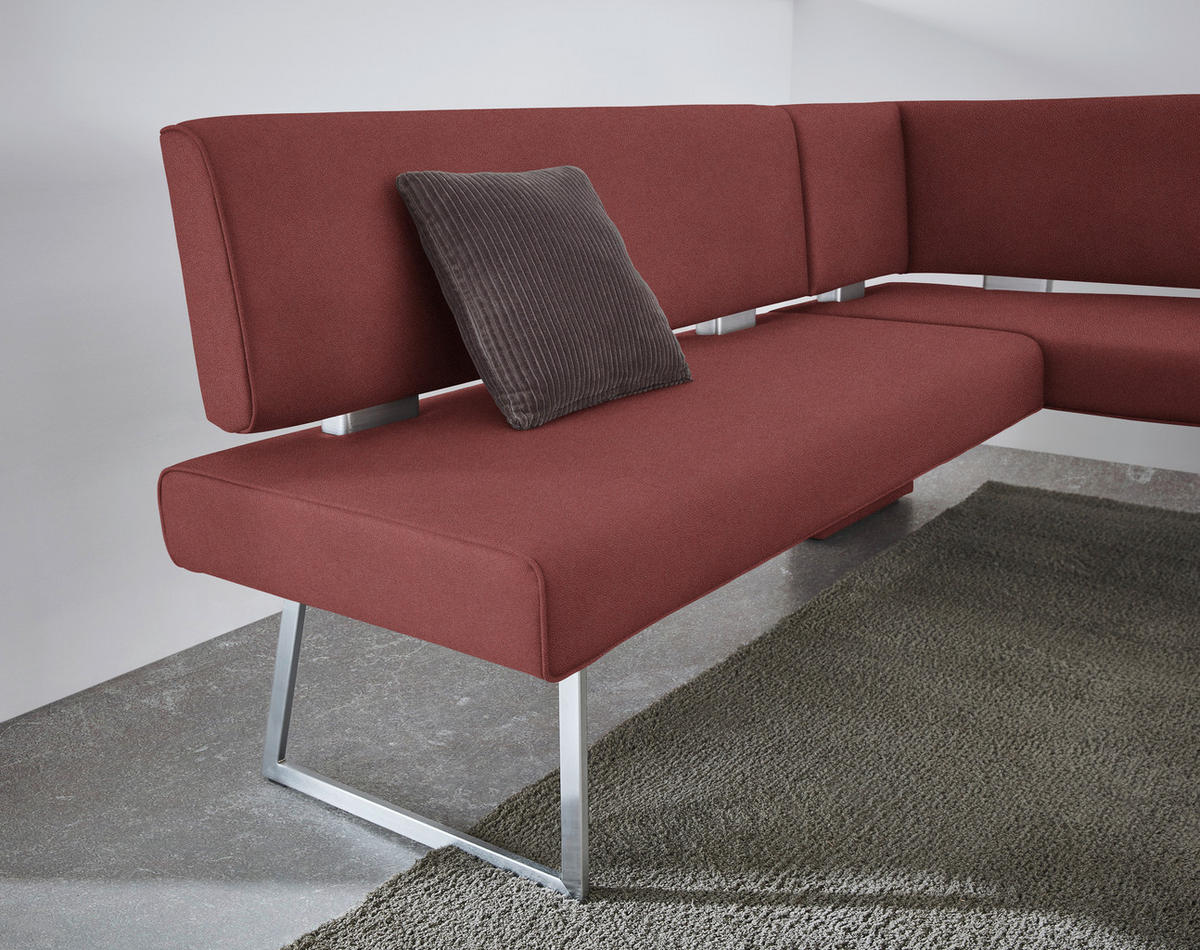 ECKBANK 208/160 cm  in Edelstahlfarben, Bordeaux  - Edelstahlfarben/Bordeaux, Design, Textil/Metall (208/160cm) - Dieter Knoll