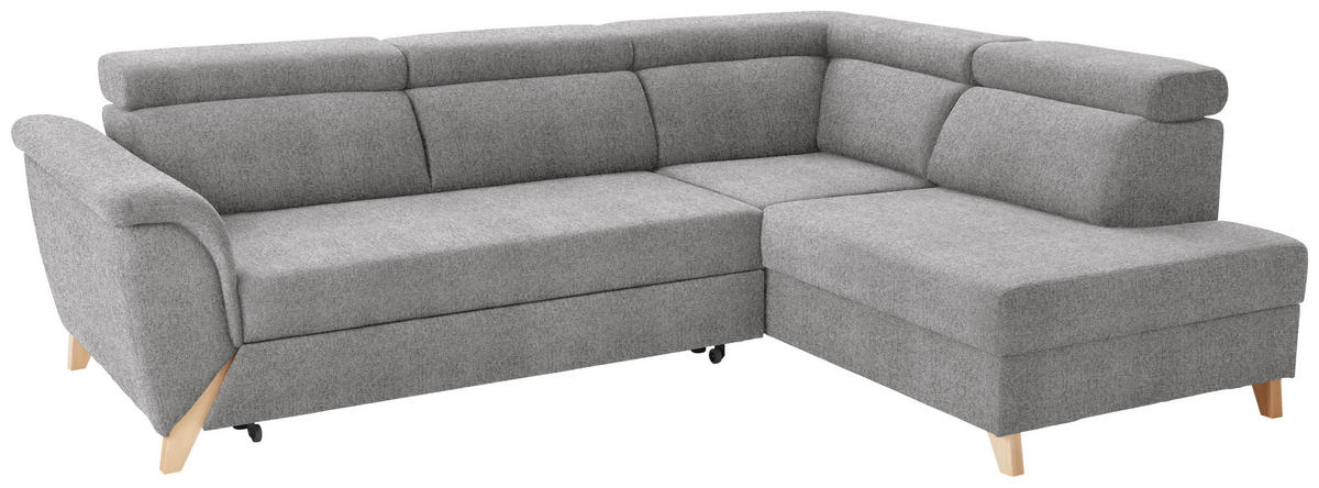 ECKSOFA Hellgrau Chenille  - Hellgrau/Naturfarben, KONVENTIONELL, Holz/Textil (265/200cm) - Stylife