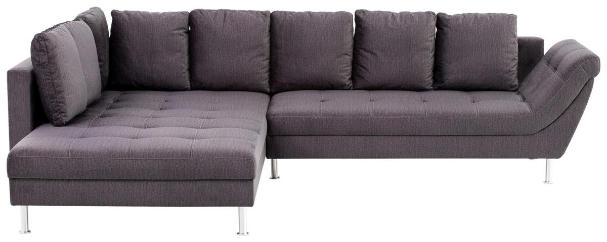 ECKSOFA in Velours Dunkelgrau  - Chromfarben/Dunkelgrau, Design, Kunststoff/Textil (224/326cm) - Stylife