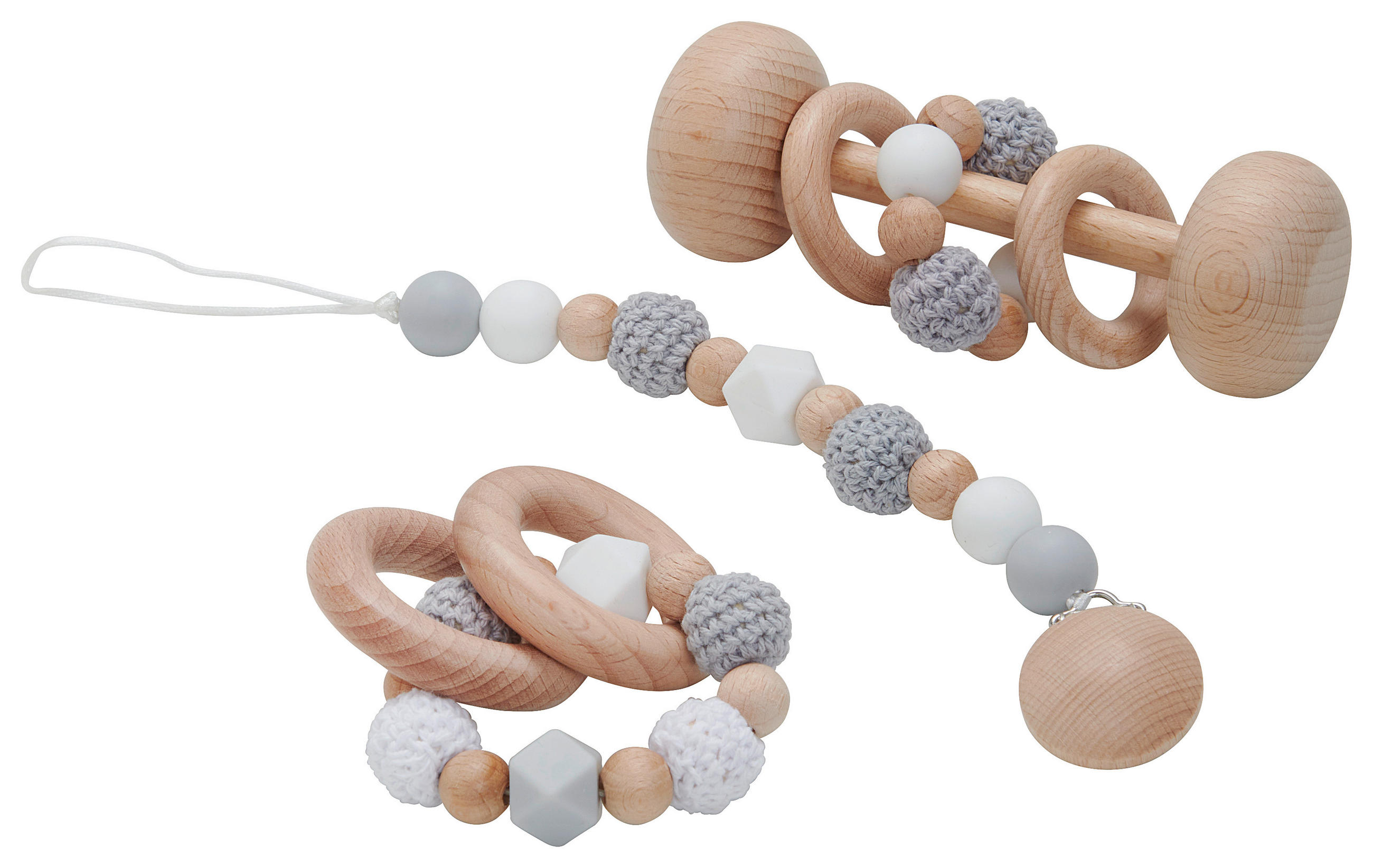 KINDERSPIELSET - Weiss/Naturfarben, Natur, Holz/Textil - Avelia