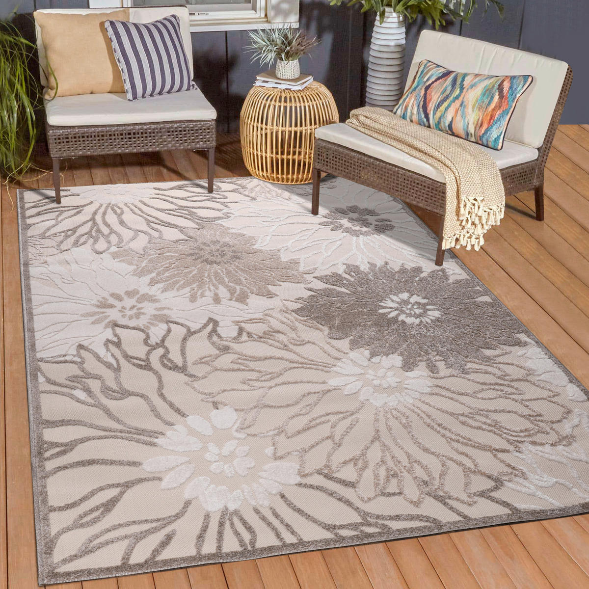 TEPIH ZA UNUTAR./VANJ. UPORAB 80/150 cm   smeđa, krem, bež  Floral  - bež/smeđa, Lifestyle, tekstil/plastika (80/150cm)