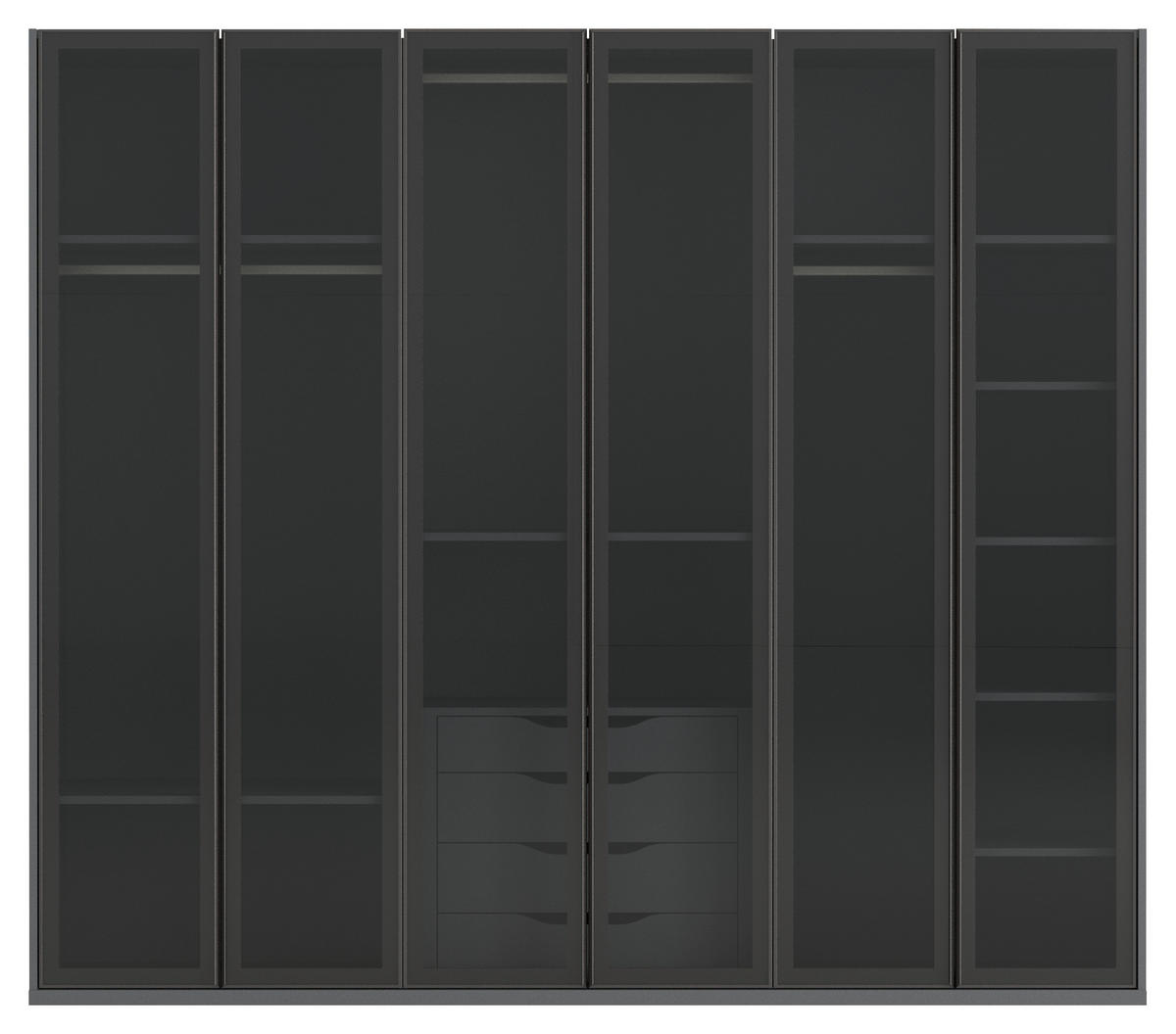 KLEIDERSCHRANK 251/220/60 cm,  in Anthrazit, 6-türig  - Anthrazit, KONVENTIONELL, Glas/Holzwerkstoff (251/220/60cm) - Chameo