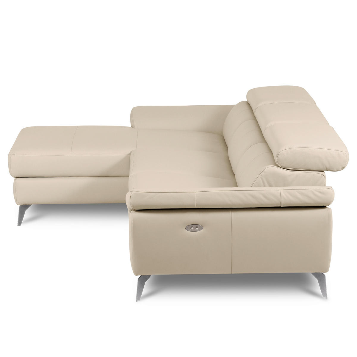 ECKSOFA SONO in Lederlook Echtleder Grau Bettkasten, Armteilverstellung, Kopfteilverstellung  252/179 cm  - Chromfarben/Grau, Design, Leder/Textil (252/179cm) - Livetastic