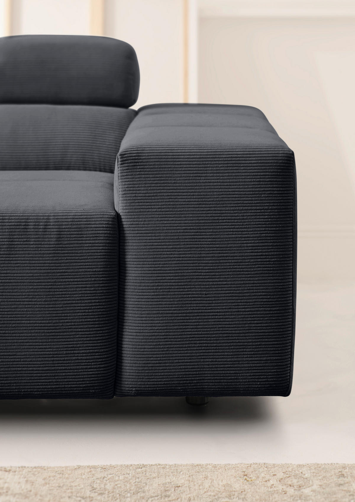 ECKSOFA in Feincord Anthrazit  - Anthrazit/Schwarz, Design, Kunststoff/Textil (215/319cm) - Hom`in