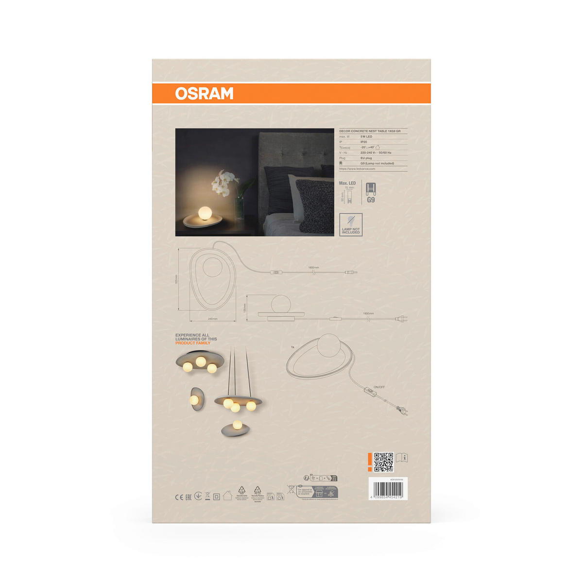 TISCHLEUCHTE 32.5/24/13.5 cm   - Grau, Basics, Glas/Stein (32.5/24/13.5cm) - Osram