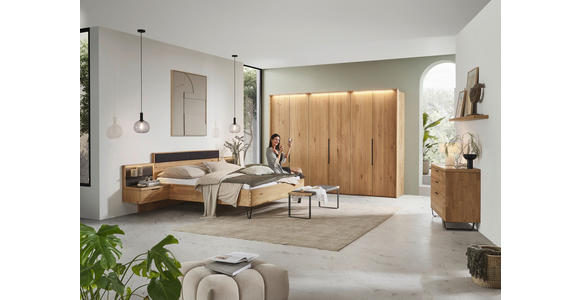 BETTANLAGE - Wildeiche/Schwarz, Design, Holz/Textil (180/200cm) - Valnatura