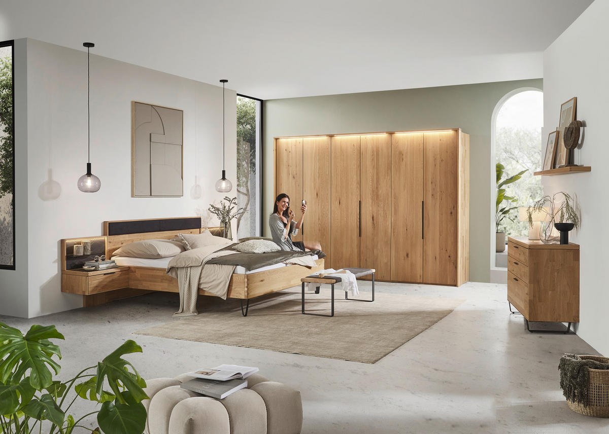 BETTANLAGE - Wildeiche/Schwarz, Design, Holz/Textil (180/200cm) - Valnatura
