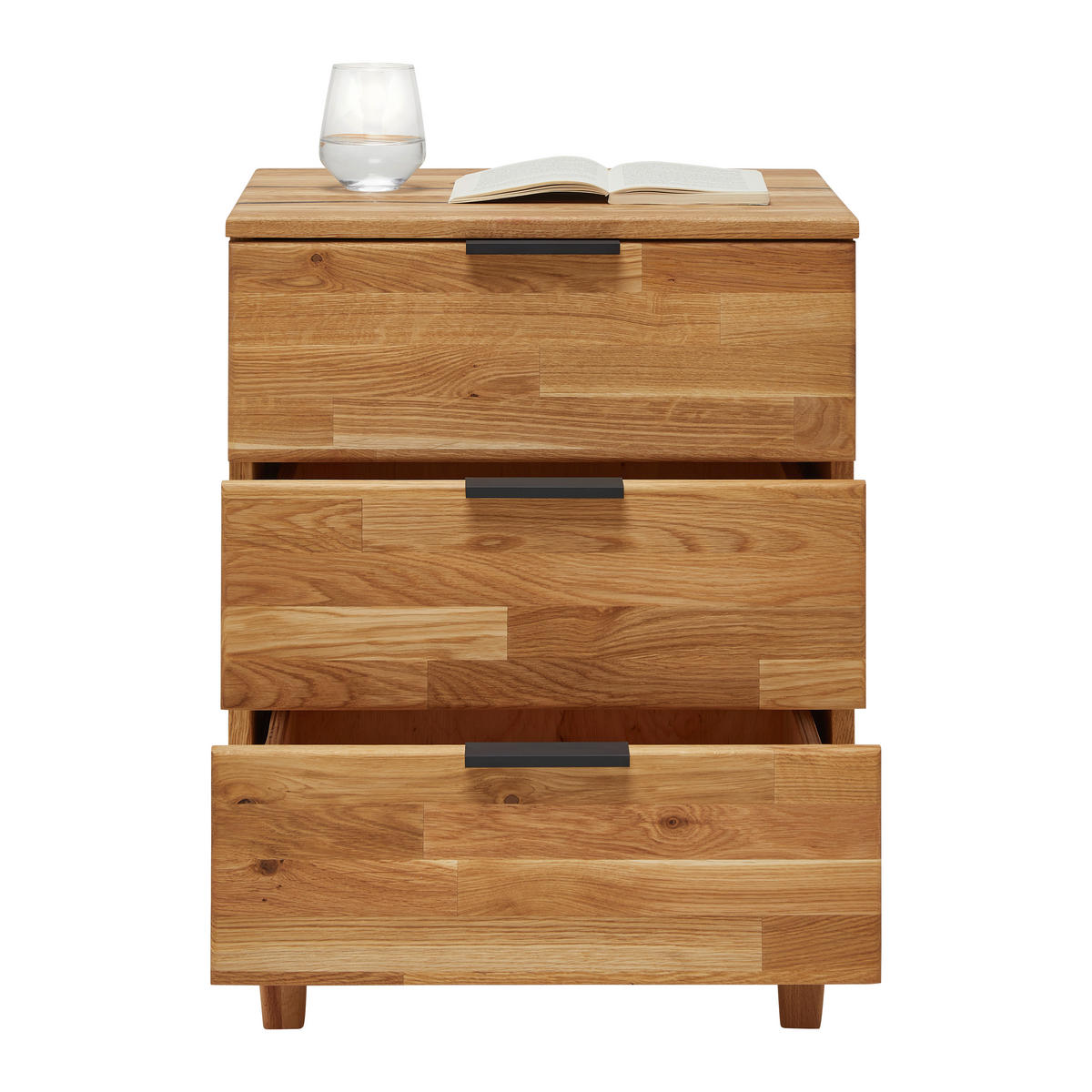 Noptieră, 48/65/40 cm, fag, stejar culoare lemn stejar - culoare lemn stejar/negru, Konventionell, materiale naturale/metal (48/65/40cm) - Valnatura