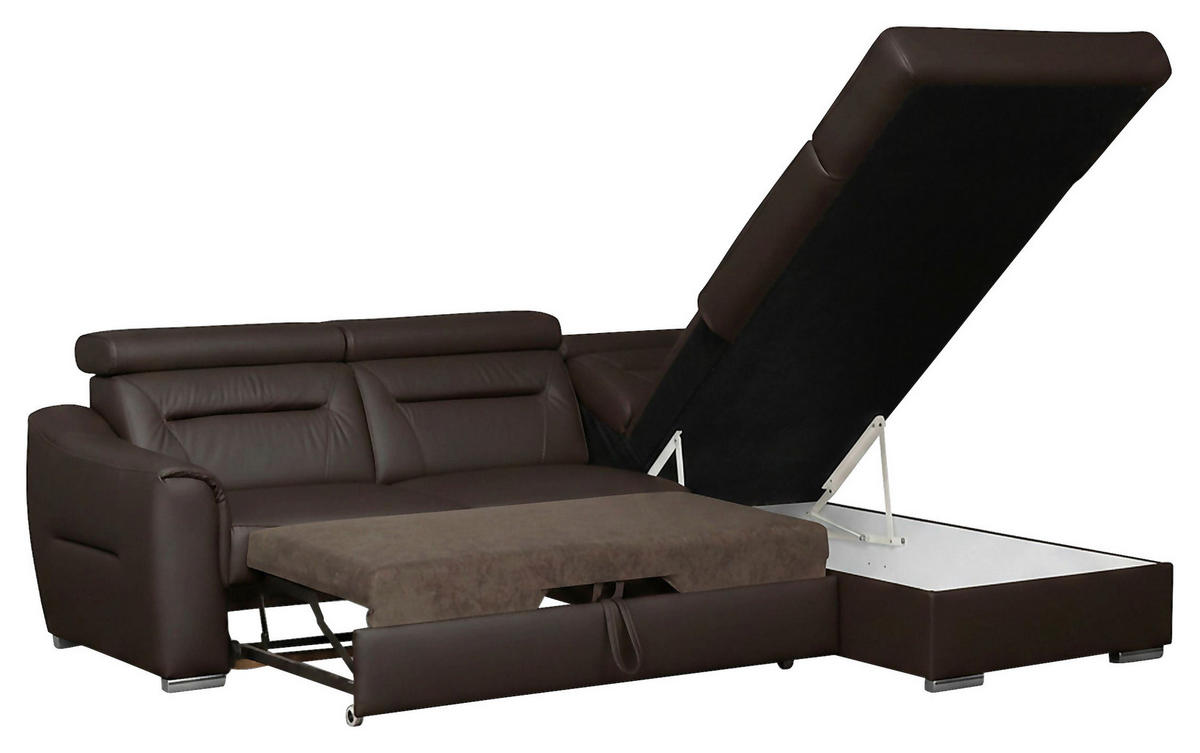 ECKSOFA  in Lederlook Echtleder Dunkelbraun  - Wengefarben/Dunkelbraun, Design, Leder/Holz (260/212cm) - Celina Home