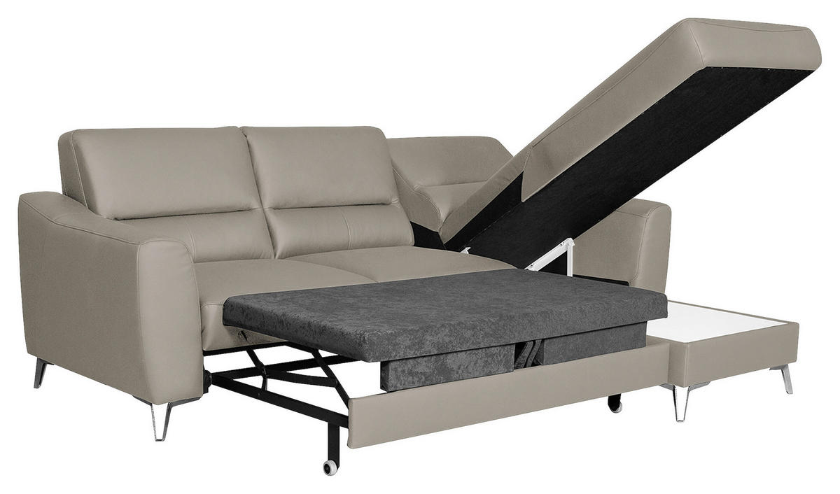 ECKSOFA in Lederlook Echtleder Platinfarben  - Platinfarben/Chromfarben, Design, Leder/Textil (241/168cm) - Livetastic