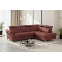 ECKSOFA ARNGAST E Rotbraun Kombination Echtleder/Stoff Mikrofaser Bettkasten, Kopfteilverstellung  - Chromfarben/Rotbraun, Basics, Leder/Textil (245/194cm) - Sit & More