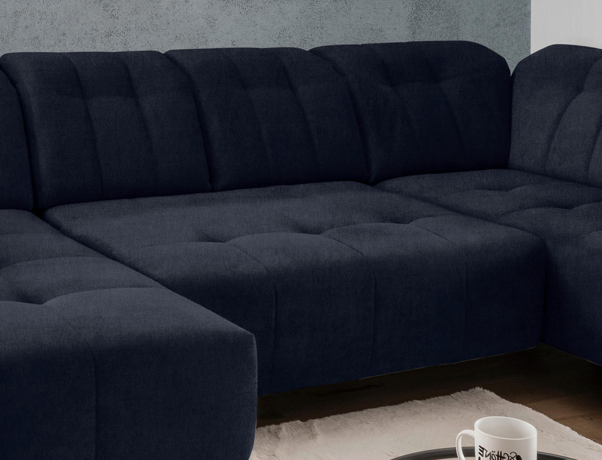 WOHNLANDSCHAFT in Mikrofaser Dunkelblau  - Schwarz/Dunkelblau, Modern, Textil/Metall (180/337/200cm) - Livetastic