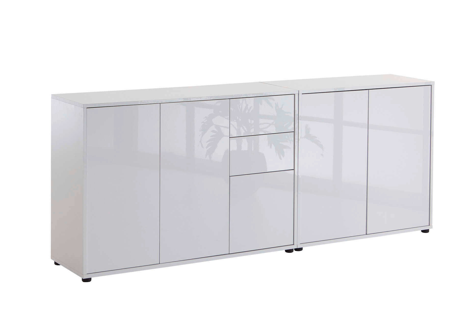 SIDEBOARD 184,5/73/33 cm  in Weiß, Weiß Hochglanz  - Weiß Hochglanz/Schwarz, MODERN, Holzwerkstoff/Kunststoff (184,5/73/33cm) - MID.YOU