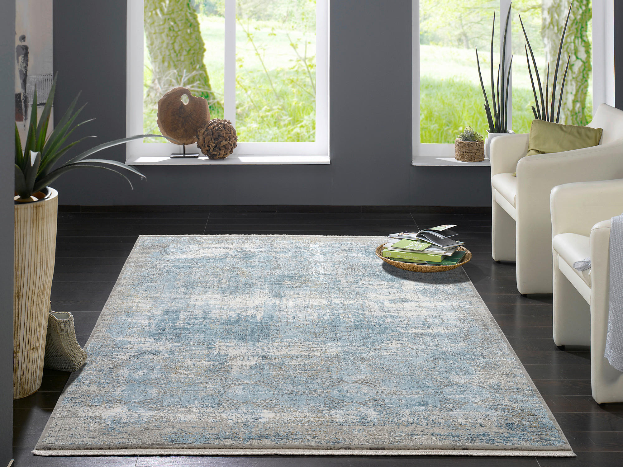 VINTAGE-TEPPICH 200/290 cm Apollo Blau, Grau  - Blau/Grau, Design, Textil (200/290cm) - Musterring