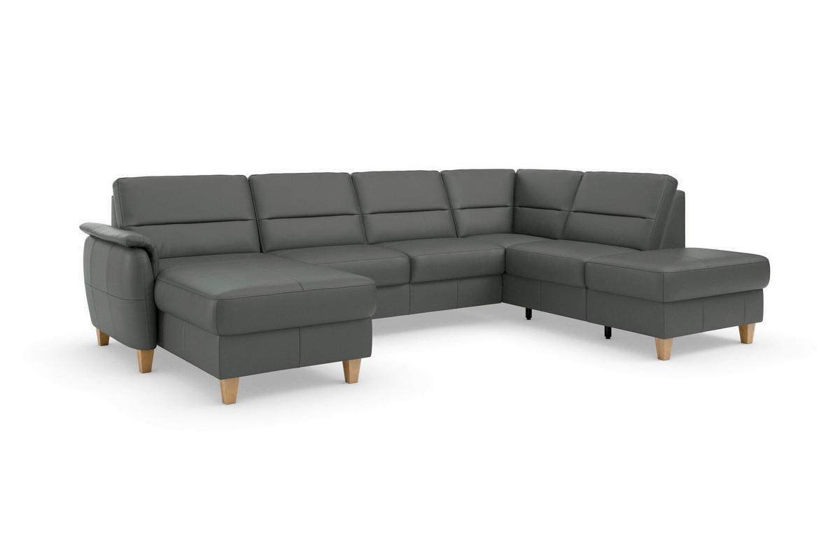 WOHNLANDSCHAFT PALMERA E in Echtleder Anthrazit  - Eichefarben/Anthrazit, Basics, Leder/Holz (163/308/212cm) - Sit & More